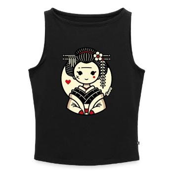 Geisha Kawaii Blüten-Anhänger - Frauen Organic Tank Top mit U-Boot-Ausschnitt - Grau meliert - Vorne - Selfina (174cm)