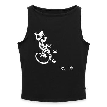 Running Gecko Ethno - Frauen Organic Tank Top mit U-Boot-Ausschnitt - Schwarz - Vorne - Selfina (174cm)