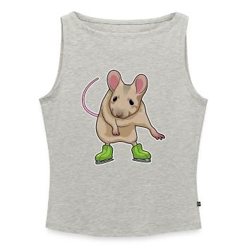 Souris patins à glace - Débardeur femme à encolure bateau bio - gris chiné - Devant - Selfina (174cm)