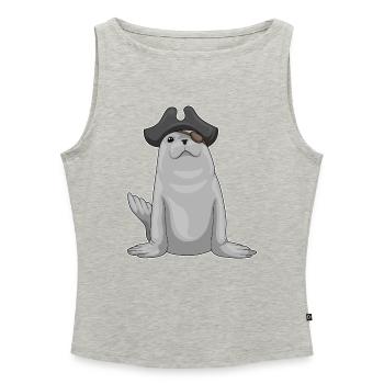 Seal Pirate Eye Patch - Women’s Organic Boat Neck Tank Top - heather grey - Front - Selfina (174cm)