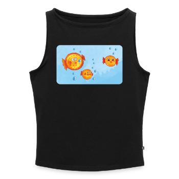 Poissons - Drôle de poisson-globe orange avec des bulles d’air - Débardeur femme à encolure bateau bio - noir - Devant - Selfina (174cm)