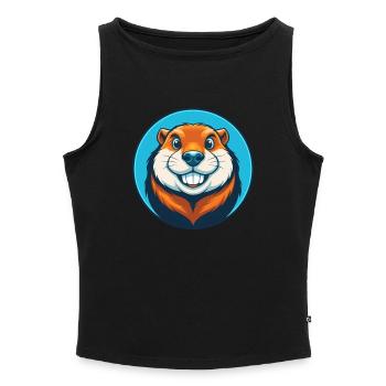 Gopher Cute Kawaii Cartoon Clipart Animal Pet Logo - Women’s Organic Boat Neck Tank Top - black - Front - Selfina (174cm)