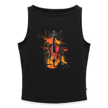 Violin Lineart - Women’s Organic Boat Neck Tank Top - black - Front - Selfina (174cm)