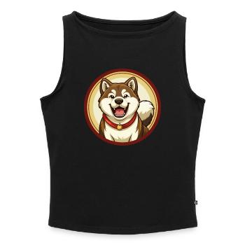 Akita Dog Colorful Kawaii Cartoon Character Pet - Women’s Organic Boat Neck Tank Top - black - Front - Selfina (174cm)
