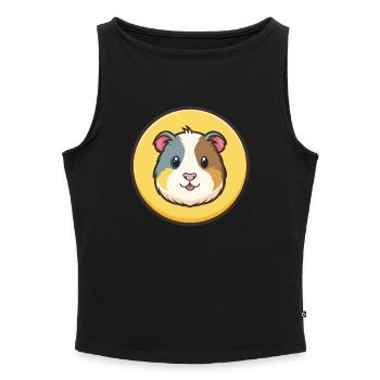 Cochon d’Inde Kawaii Dessin animé Personnage Visage d’animal - Débardeur femme à encolure bateau bio - noir - Devant - Selfina (174cm)