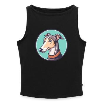 lévrier chien race dessin animé Kawaii Clipart Animal - Débardeur femme à encolure bateau bio - noir - Devant - Selfina (174cm)