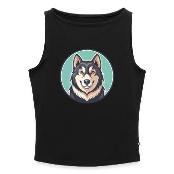 Nenets Troupeau Laika Chien Race Dessin Animé Kawaii Animal de compagnie - Débardeur femme à encolure bateau bio - noir - Devant - Selfina (174cm)