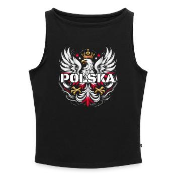 Pologne Polska Couronne d’aigle rouge blanc polonais - Débardeur femme à encolure bateau bio - gris chiné - Devant - Selfina (174cm)