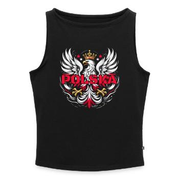Pologne Polska polonais rouge blanc aigle couronne offert - Débardeur femme à encolure bateau bio - gris chiné - Devant - Selfina (174cm)
