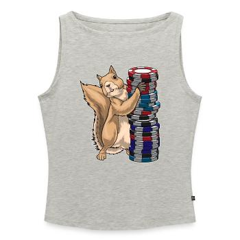 Meerkat Poker Jetons de poker - Débardeur femme à encolure bateau bio - gris chiné - Devant - Selfina (174cm)