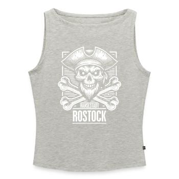 Hansestadt Rostock Pirat Totenkopf - Frauen Organic Tank Top mit U-Boot-Ausschnitt - Grau meliert - Vorne - Selfina (174cm)