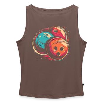 Boules de bowling Synthwave - Débardeur femme à encolure bateau bio - gris chiné - Devant - Selfina (174cm)