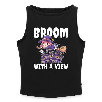 BESEN MIT AUSSICHT - HEXE HALLOWEEN - Frauen Organic Tank Top mit U-Boot-Ausschnitt - Grau meliert - Vorne - Selfina (174cm)