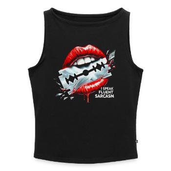 Fluent Sarcasm Lip Art Design Bold illustration - Women’s Organic Boat Neck Tank Top - heather grey - Front - Selfina (174cm)