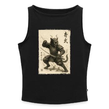 Chat samouraï, guerrier et combattant japonais - Débardeur femme à encolure bateau bio - noir - Devant - Selfina (174cm)