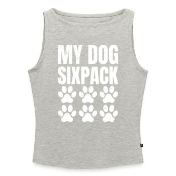 My Dog Six Pack Retro - Women’s Organic Boat Neck Tank Top - heather grey - Front - Selfina (174cm)
