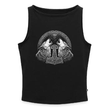 Wolf Thor Hammer Wikinger - Frauen Organic Tank Top mit U-Boot-Ausschnitt - Grau meliert - Vorne - Selfina (174cm)
