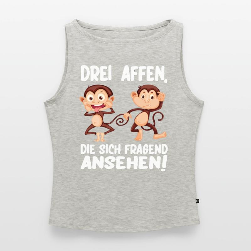 Three monkeys looking at each other questioningly Funny Women’s Organic Boat Neck Tank Top