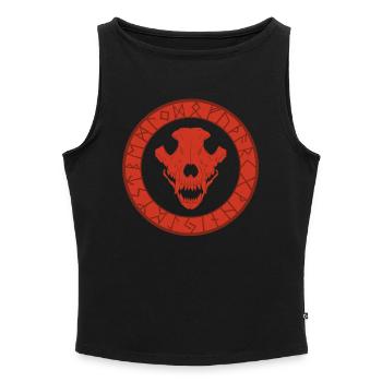 Roter Wikinger Wolf Schädel - Frauen Organic Tank Top mit U-Boot-Ausschnitt - Schwarz - Vorne - Selfina (174cm)