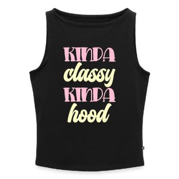Kinda classy kinda hood Typography - Frauen Organic Tank Top mit U-Boot-Ausschnitt - Grau meliert - Vorne - Selfina (174cm)