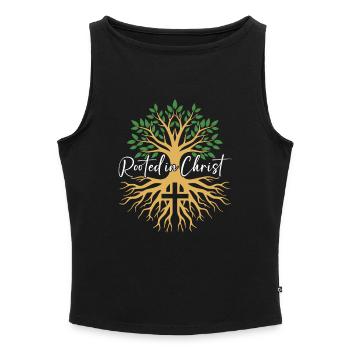 Rooted in Christ – Baum & Kreuz Glaube - Frauen Organic Tank Top mit U-Boot-Ausschnitt - Schwarz - Vorne - Selfina (174cm)