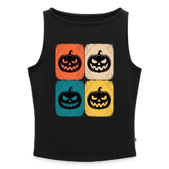 Citrouille rétro Halloween style Pop Art - Débardeur femme à encolure bateau bio - noir - Devant - Selfina (174cm)