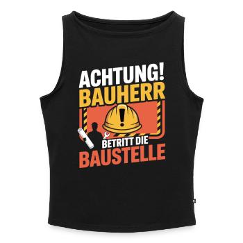 Attention: Builder enters the construction site - Women’s Organic Boat Neck Tank Top - black - Front - Selfina (174cm)