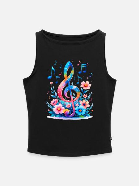 Regenbogen Notenschlüssel Blumenkunst - Frauen Organic Tank Top mit U-Boot-Ausschnitt - Schwarz