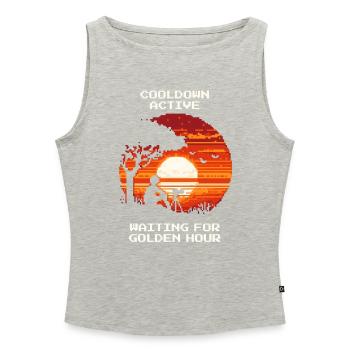 Cooldown aktiv | Goldene Stunde Fotografie - Frauen Organic Tank Top mit U-Boot-Ausschnitt - Grau meliert - Vorne - Selfina (174cm)