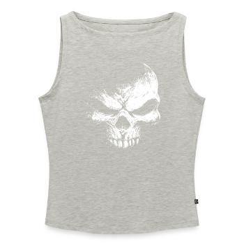 Evil Skull – Dark Grinning Beast - Frauen Organic Tank Top mit U-Boot-Ausschnitt - Grau meliert - Vorne - Selfina (174cm)