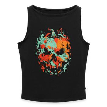 Horror Kürbis Schädel – Grunge Art Design - Frauen Organic Tank Top mit U-Boot-Ausschnitt - Schwarz - Vorne - Selfina (174cm)