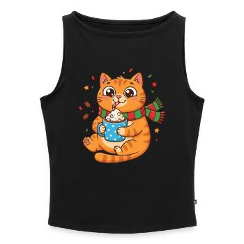 Cuddly Kitten Winter Coffee with Cream - Women’s Organic Boat Neck Tank Top - black - Front - Selfina (174cm)