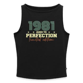 1981 - Frauen Organic Tank Top mit U-Boot-Ausschnitt - Schwarz - Vorne - Selfina (174cm)