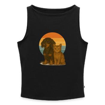 Dackel und Katze - Frauen Organic Tank Top mit U-Boot-Ausschnitt - Schwarz - Vorne - Selfina (174cm)