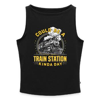 Bahnhoftag Dampflok – Retro Flair - Frauen Organic Tank Top mit U-Boot-Ausschnitt - Schwarz - Vorne - Selfina (174cm)