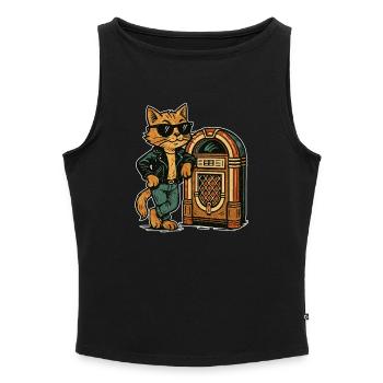 Rockabilly Jukebox Cool Cat Cadeau rétro des années 50 - Débardeur femme à encolure bateau bio - gris chiné - Devant - Selfina (174cm)