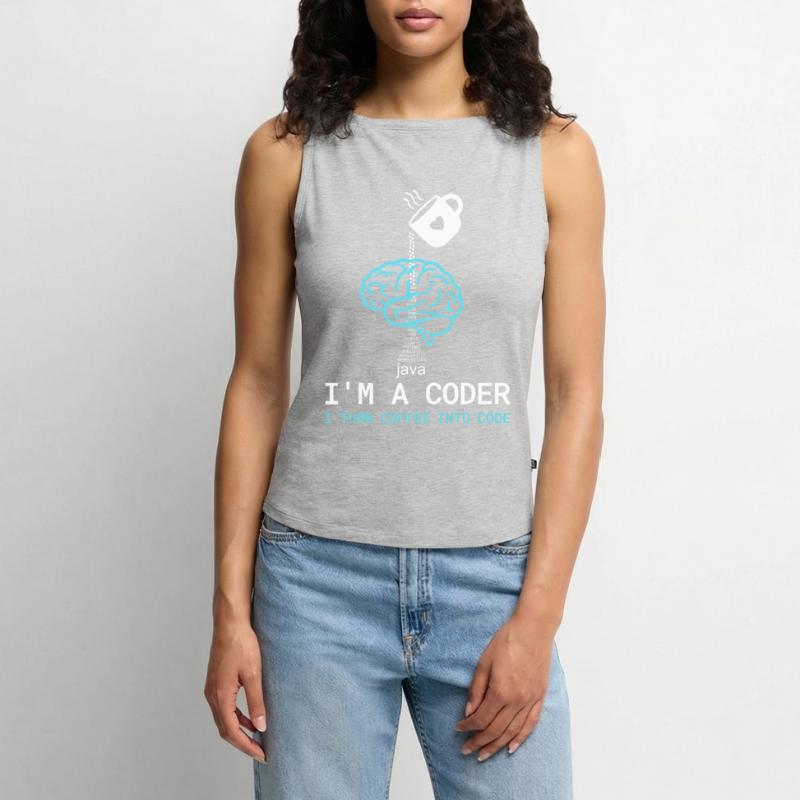 Coder T-Shirt: Coffee into Code – Nerdy Programmie Women’s Organic Boat Neck Tank Top