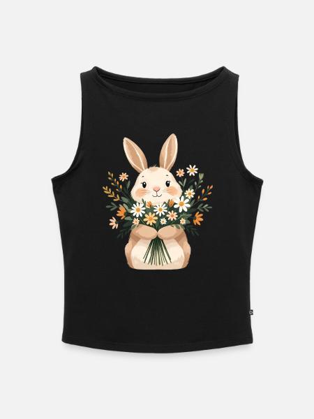 Bunny with spring bouquet - Women’s Organic Boat Neck Tank Top - black