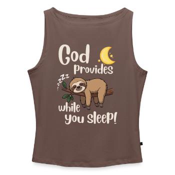 Jesus - Sloth - God provides - christian-faith - Women’s Organic Boat Neck Tank Top - heather grey - Front - Selfina (174cm)