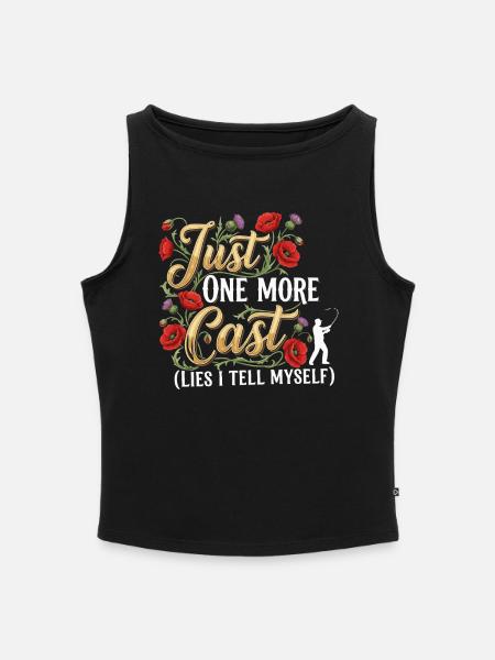 Just One More Cast Lies I Tell Myself Fishing - Women’s Organic Boat Neck Tank Top - black