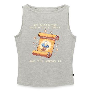 Questline Plot Twist | Baby hat alles geändert - Frauen Organic Tank Top mit U-Boot-Ausschnitt - Grau meliert - Vorne - Selfina (174cm)