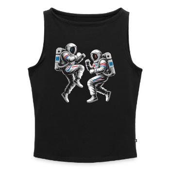 Astronaut duels in retro style - Women’s Organic Boat Neck Tank Top - black - Front - Selfina (174cm)