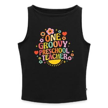 Groovy preschool teacher with heart and flowers - Women’s Organic Boat Neck Tank Top - heather grey - Front - Selfina (174cm)