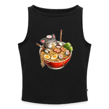 Katzen-Ramen – Kawaii Nudelglück mit Mieze - Frauen Organic Tank Top mit U-Boot-Ausschnitt - Schwarz - Vorne - Selfina (174cm)