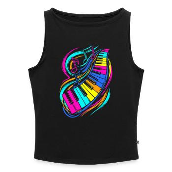 Clavier de piano - Débardeur femme à encolure bateau bio - noir - Devant - Selfina (174cm)