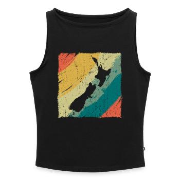 New Zealand Land Map Retro Logo Vintage NZ - Women’s Organic Boat Neck Tank Top - black - Front - Selfina (174cm)