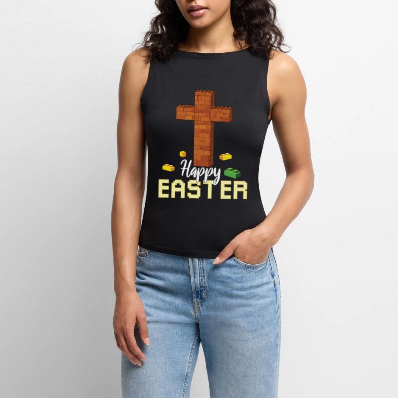 Master Builder Brick Builder Cross Happy Easter Women’s Organic Boat Neck Tank Top