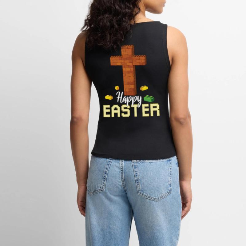 Master Builder Brick Builder Cross Happy Easter Women’s Organic Boat Neck Tank Top