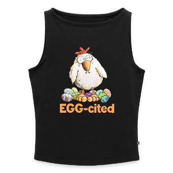 Aufgeregtes Huhn mit Ostereiern Spruch Eggcited  - Frauen Organic Tank Top mit U-Boot-Ausschnitt - Schwarz - Vorne - Selfina (174cm)