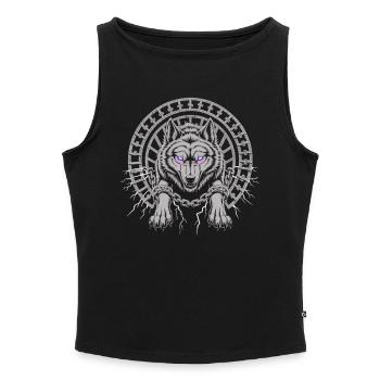 T-shirt Wolf Symbol – Motif de puissance de tête de loup - Débardeur femme à encolure bateau bio - noir - Devant - Selfina (174cm)